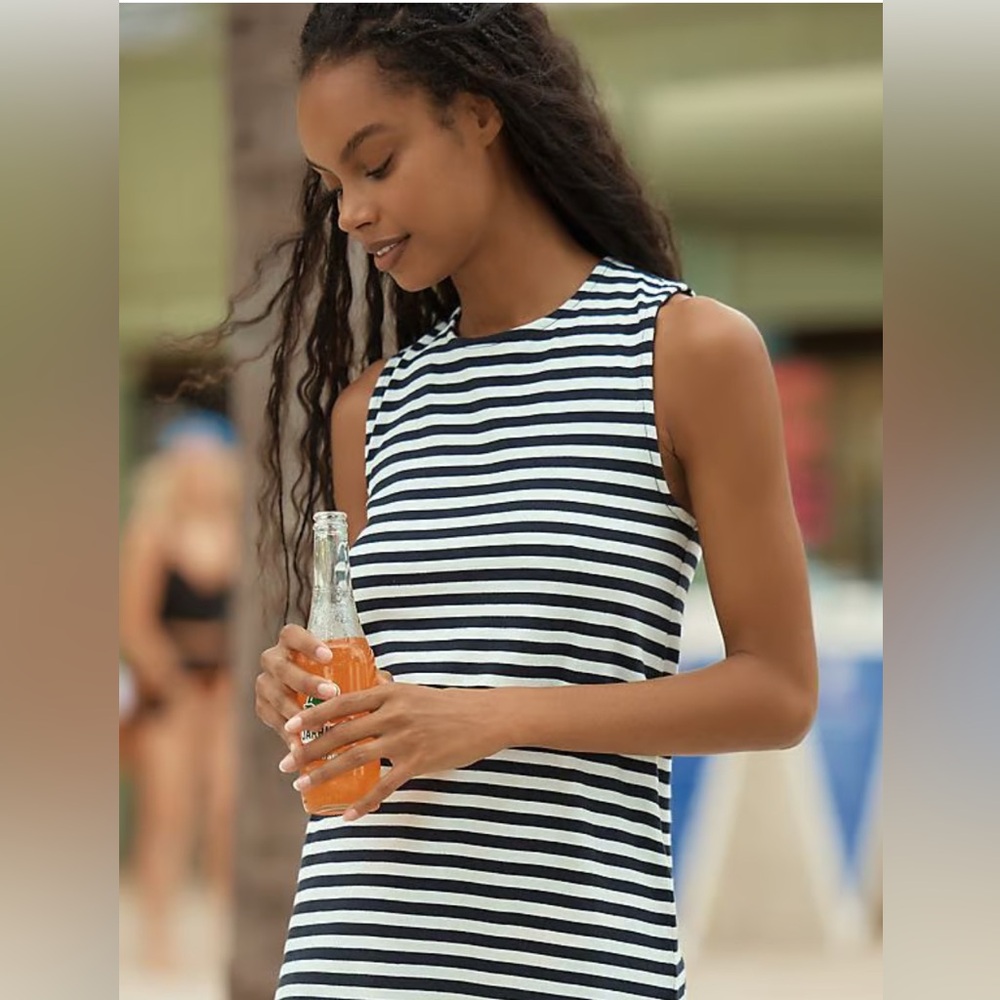 Athleta Black and White Striped Tank Top